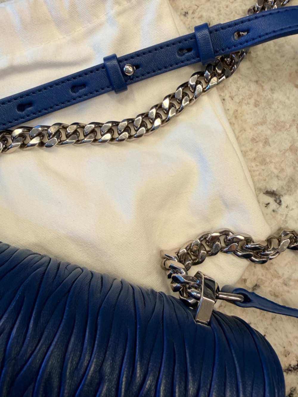 Alexander McQueen Royal Blue Leather Shoulder Bag with Silver Chain - Picture 10 of 10